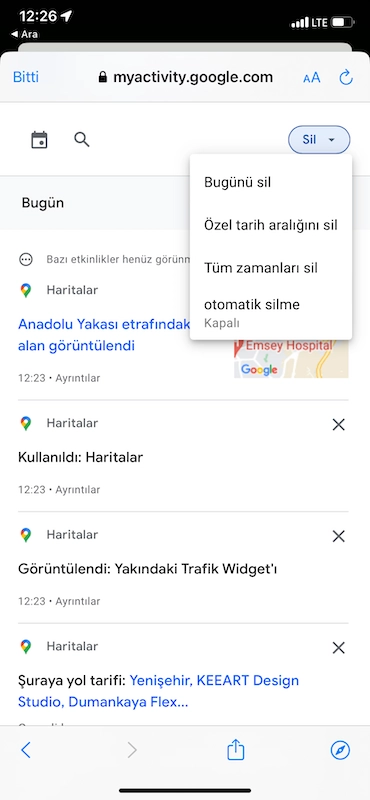 Google Haritalar geçmişi nasıl silinir?