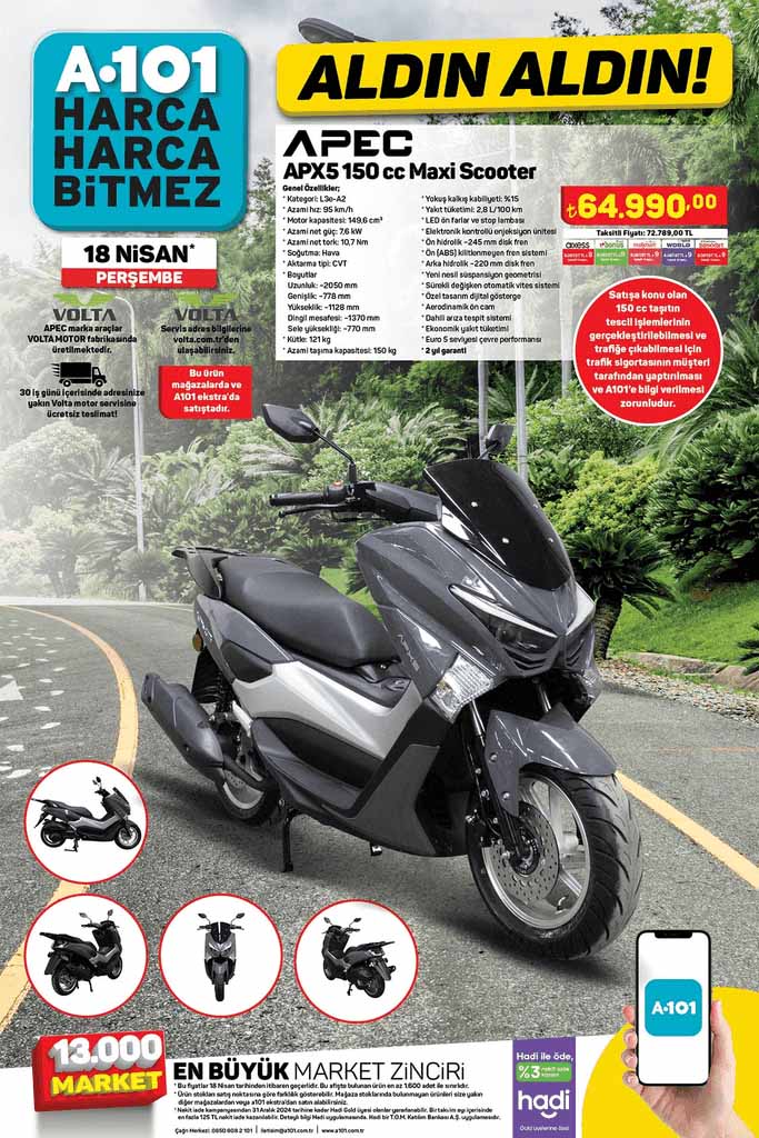 a101 motosiklet satışı 18 nisan aktüel ürünler