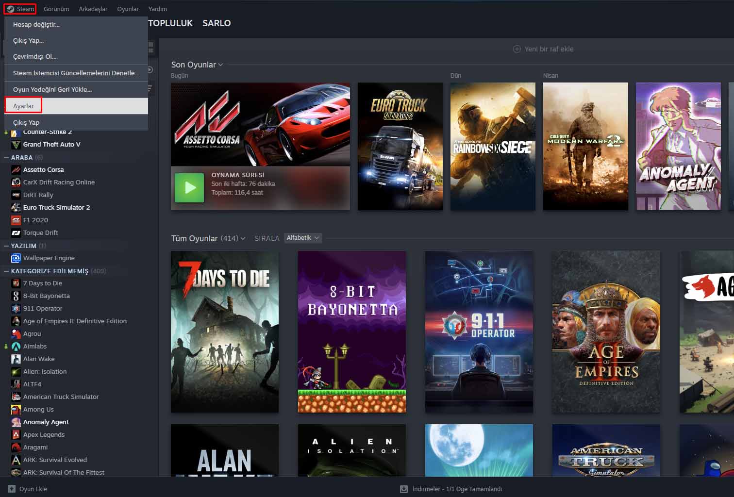 Steam'de oyunu bir diskten diğerine taşıma