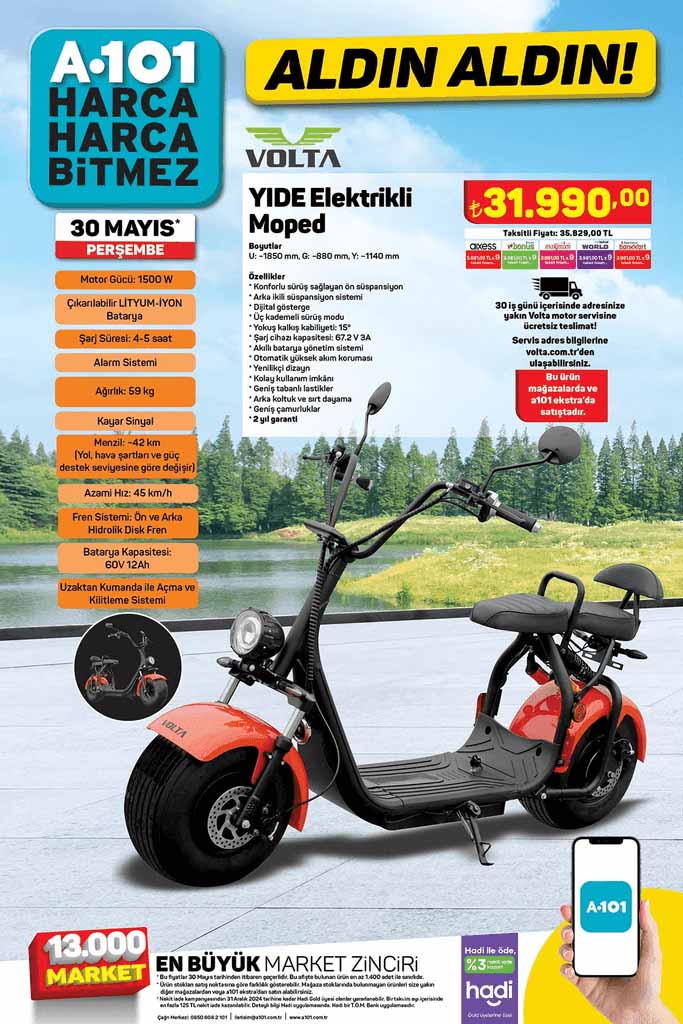 a101 volta yide elektrikli moped 30 mayis persembe 2024