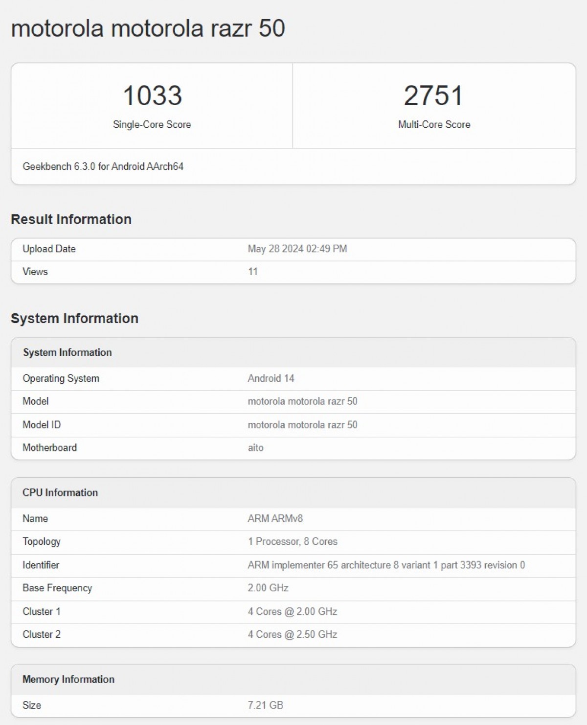 motorola razr 50 geekbench