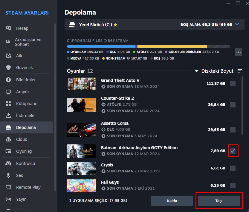 Steam üzerinde oyunu bir diskten diğerine taşıma