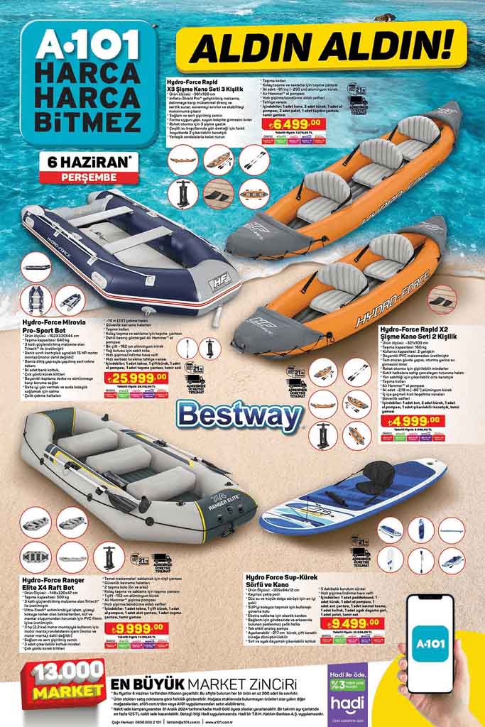 A101 bu Perşembe, Bestway marka şişme bot ve şime kano satıyor.