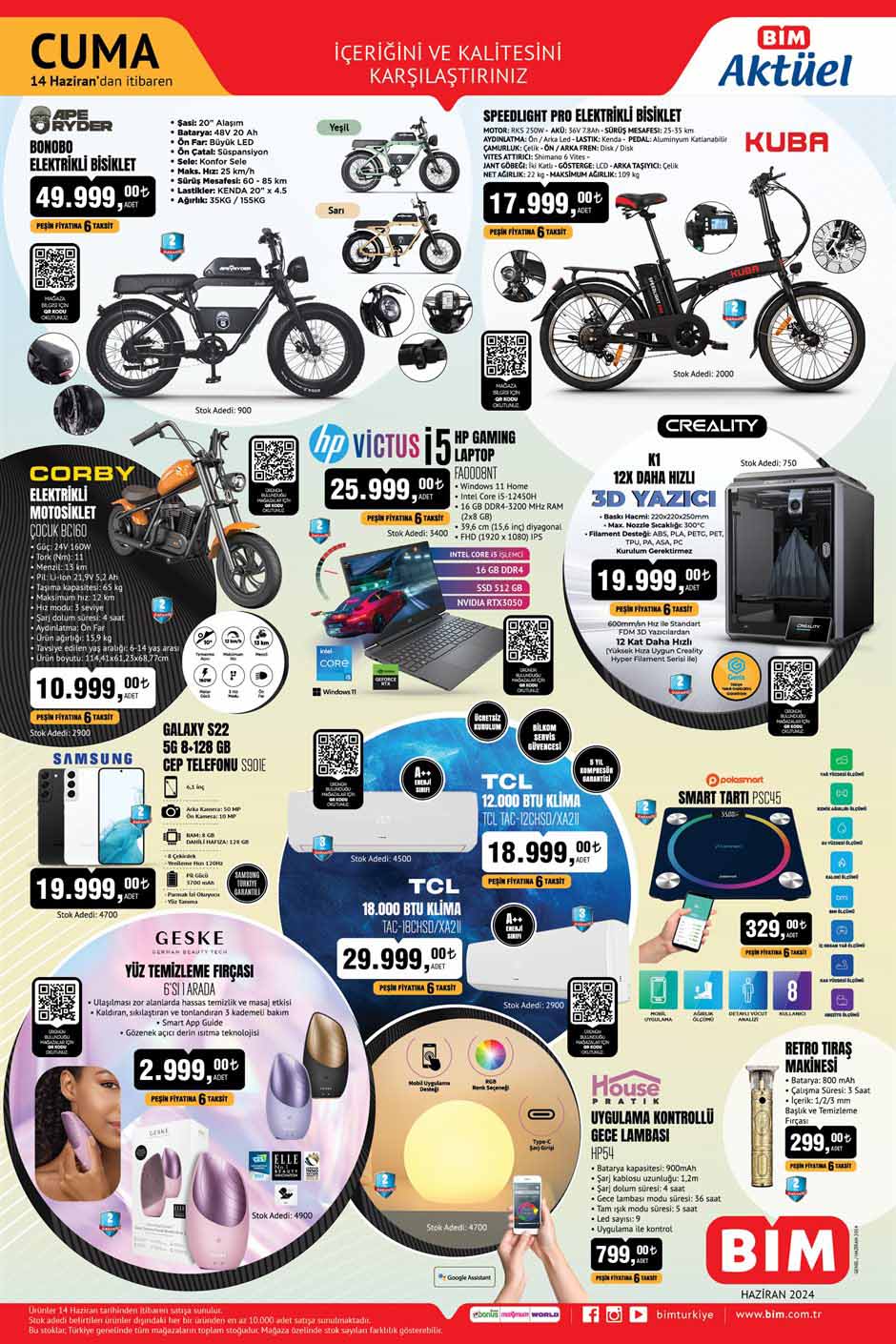 Bim 14 Haziran'da elektrikli bisiklet, gaming laptop ve 3D yazıcı satıyor