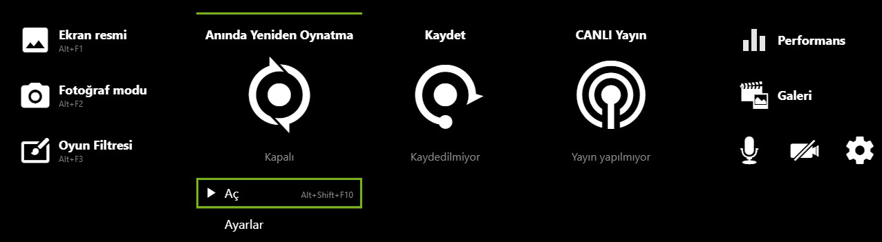 Nvidia Anında yeniden oynatma "Alt + F10" nasıl açılır?