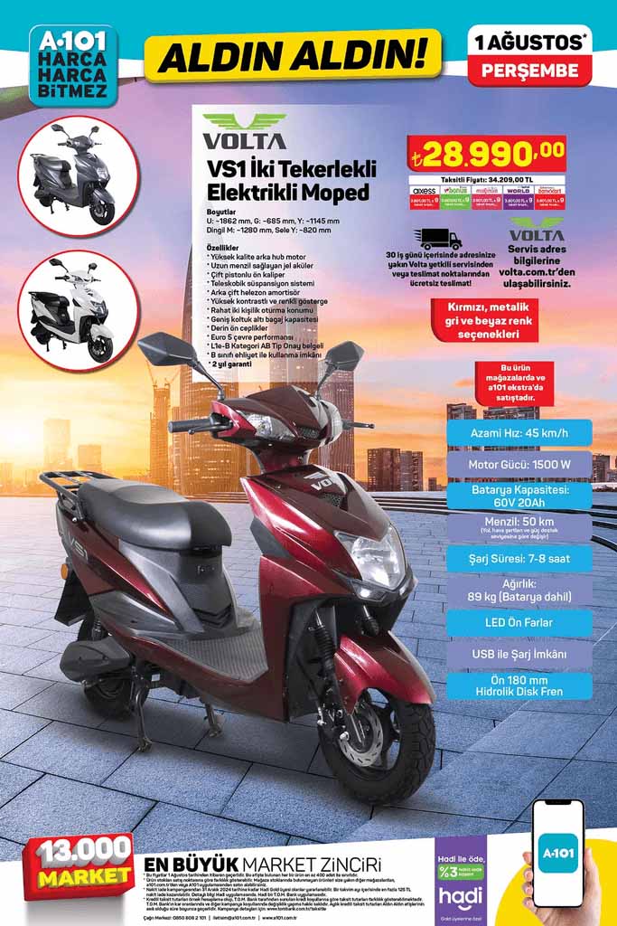 A101 1 Ağustos'ta Volta VS1 Elektrikli Moped satacak