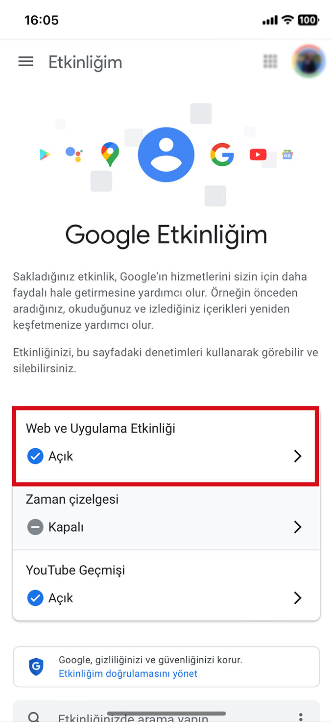 google arama gecmisi silme mobil