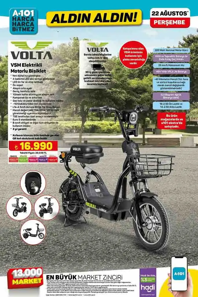 A101 Volta VSM Elektrikli Motorlu Bisiklet