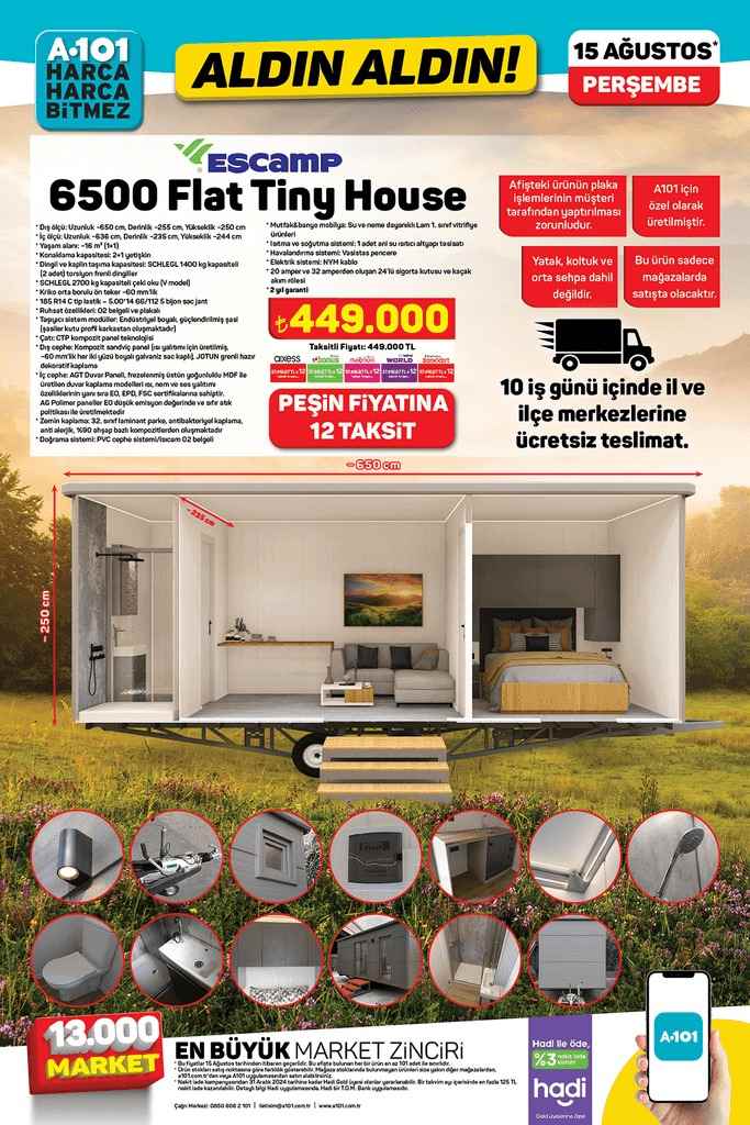 A101 15 Ağustos'ta Escamp 6500 Flat Tiny House satacak!