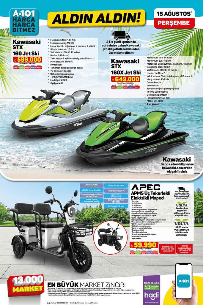 A101 15 Ağustos'ta Kawasaki STX 160 jet ski