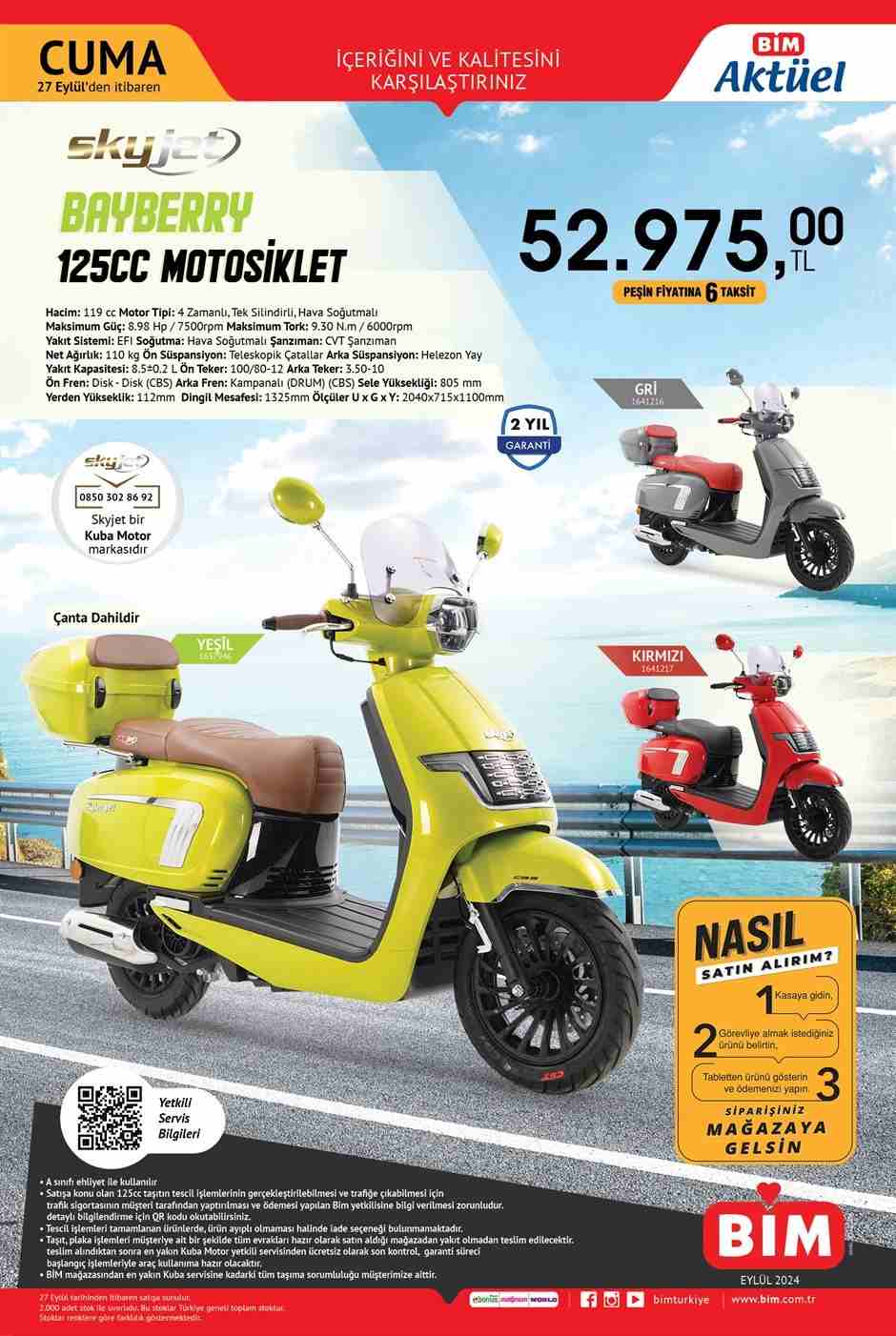 Bim 27 Eylül’de SkyJet Bayberry 125 CC Motosiklet satacak