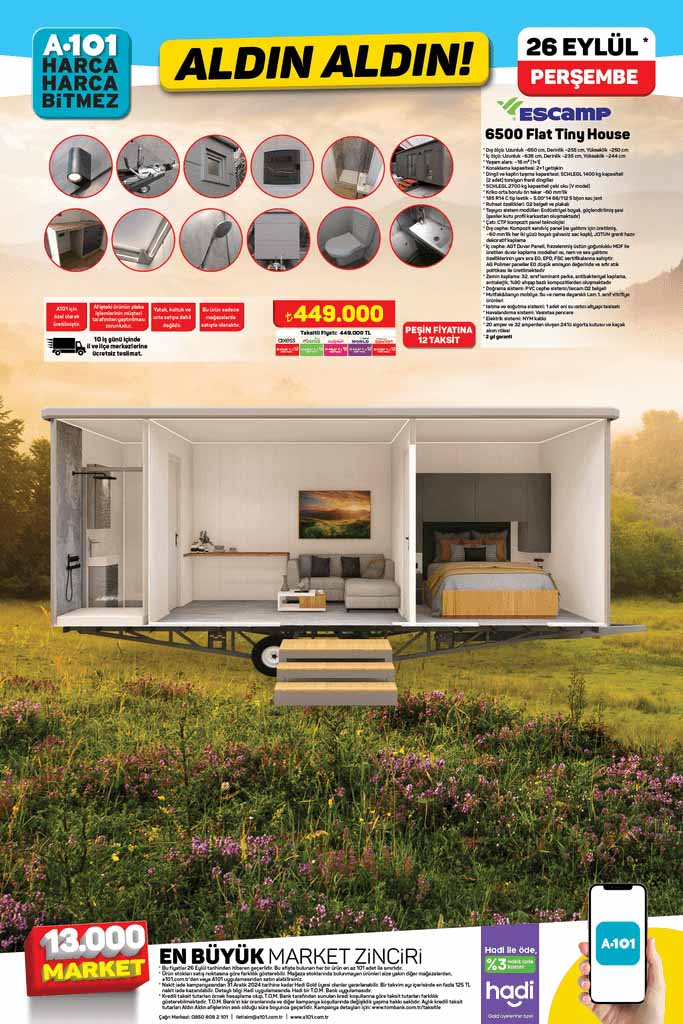 A101 26 Eylül'de Escamp 6500 Flat Tiny House satacak!