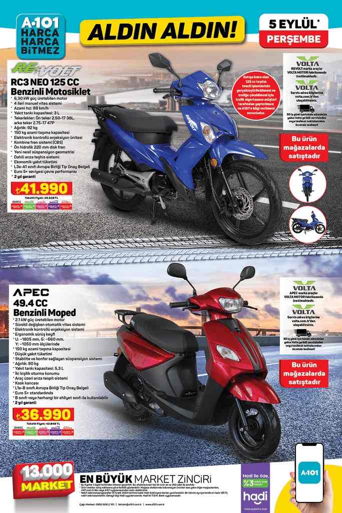 A101 5 Eylül’de Revolt RC3 Neo 125 CC Benzinli Motosiklet satacak