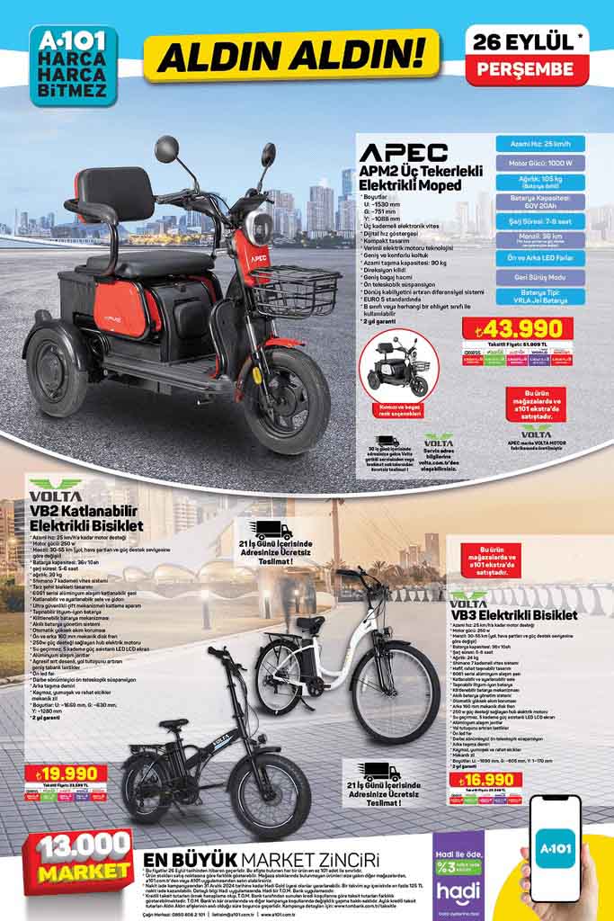 A101 26 Eylül'de APEC APM2 Üç Tekerlekli Elektrikli Moped satacak