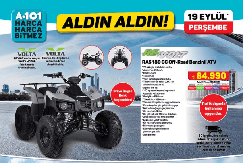 A101 19 Eylül'de Revolt RA5 180 CC Off-Road ATV satacak