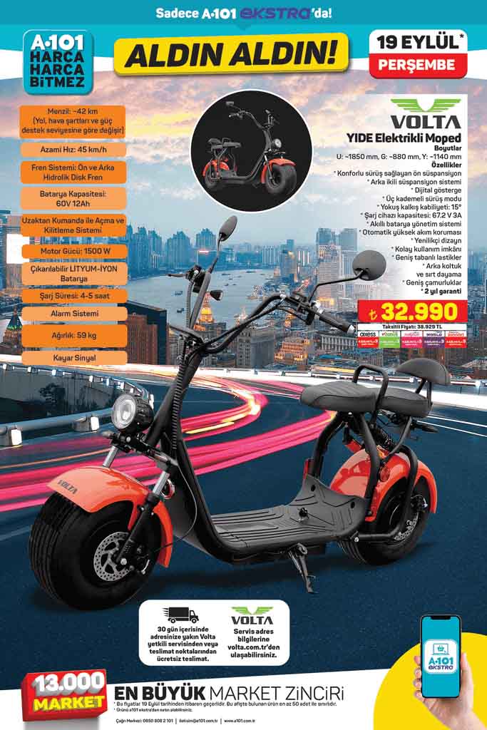 A101 19 Eylül'de Volta YIDE Elektrikli Moped satacak