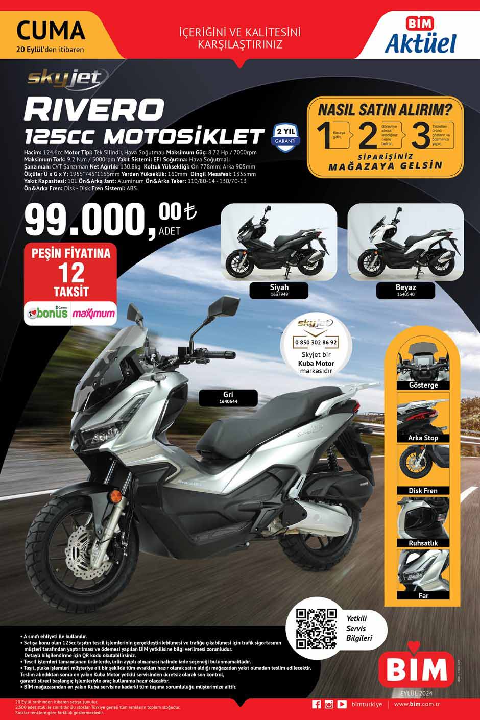 Bim 20 Eylül'de SkyJet Rivero 125 CC Motosiklet Satacak