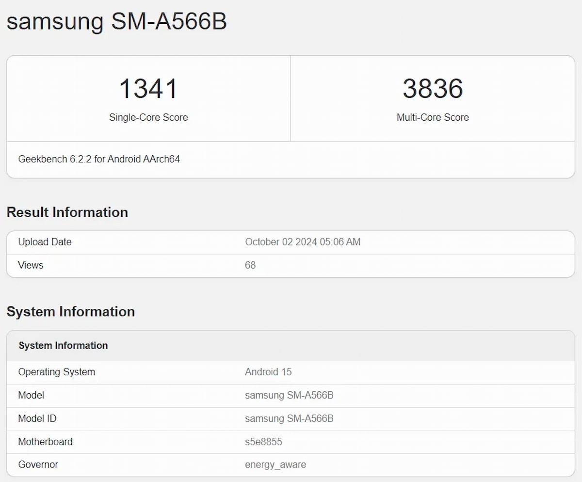 Samsung Galaxy A56, Geekbench'te görüntülendi