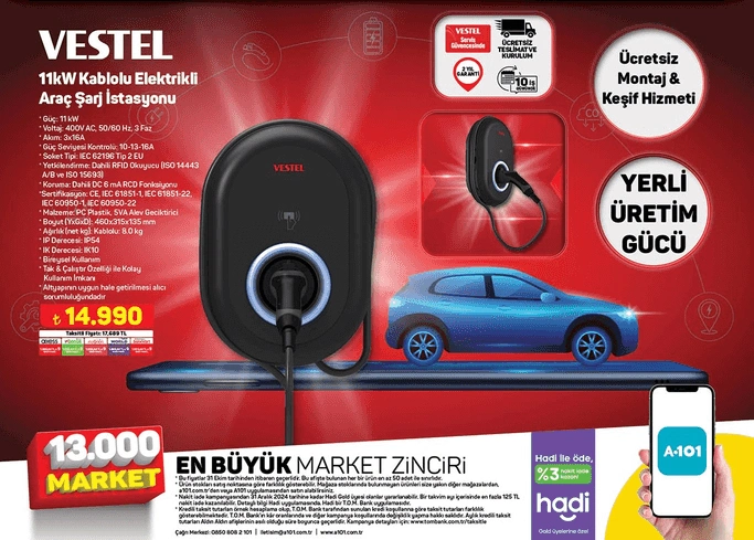 A101, Vestel Araç Şarj İstasyonu satacak