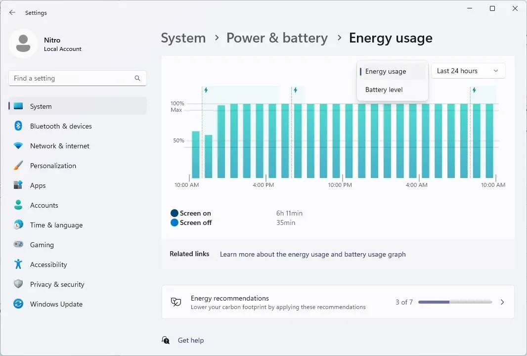 Windows 11, pil tüketim oranını gösterecek