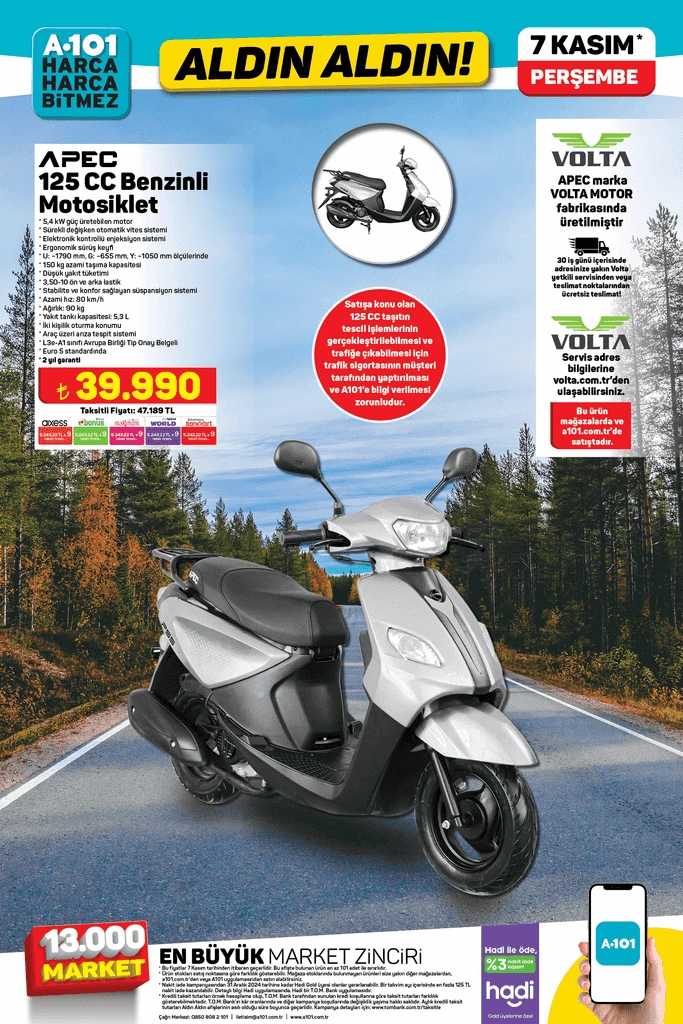 a101 apec 125 cc benzinli motosiklet 7 kasim 2024