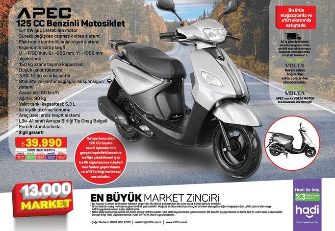 a101 apec 125 cc benzinli motosiklet fiyati 1