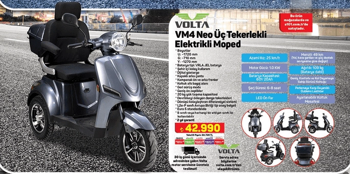 A101 Volta VM4 Neo Üç Tekerlekli Elektrikli Moped satacak - 21 Kasım