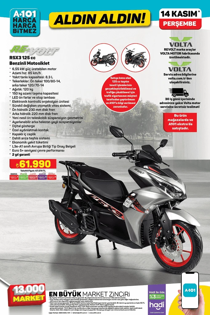 A101, 14 Kasım'da RSX3 125 CC Benzinli Motosiklet satacak