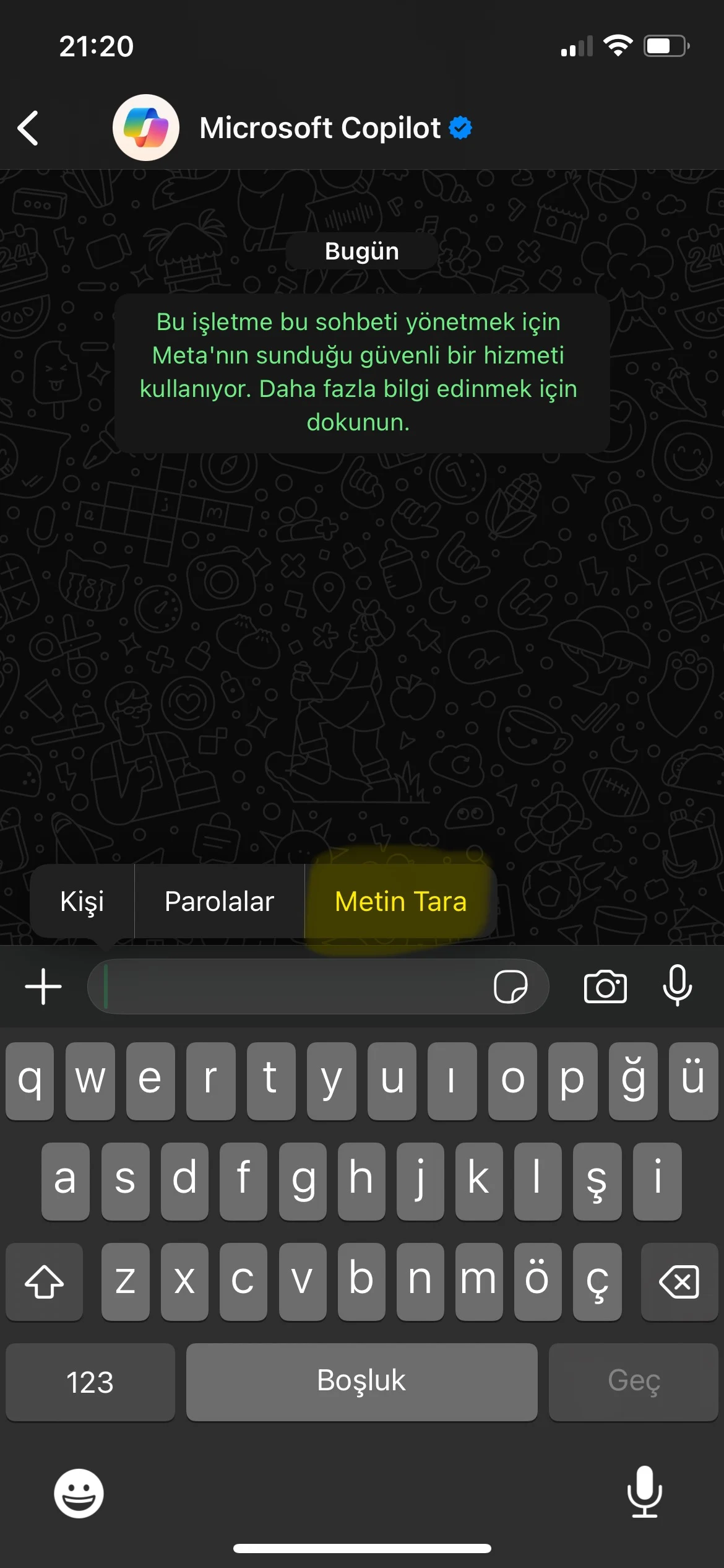 WhatsApp'ta metinleri kamera ile kopyalama