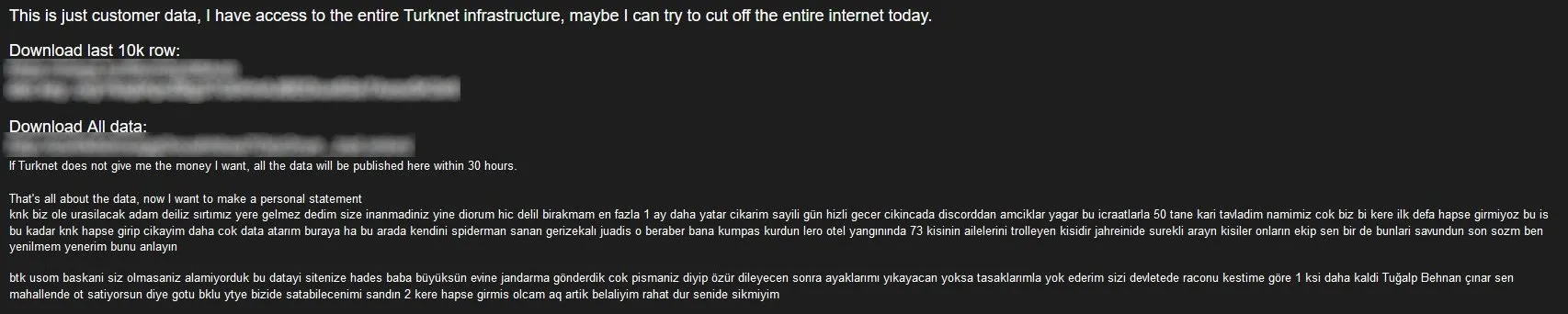 TurkNet'te sızıntı: 2.8 milyon kullanıcının verileri sızdırıldı!