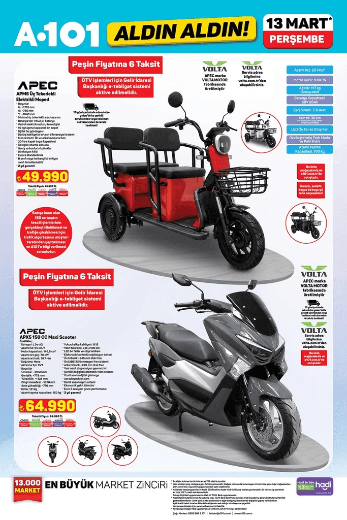 a101 Apec Moped ve Maxi Scooter fiyatı ve özellikleri