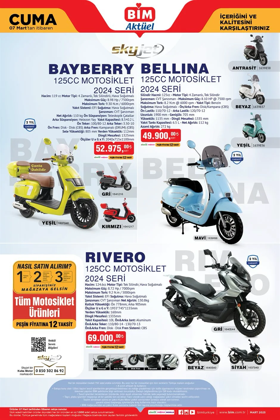 Bim 3 farklı model 125 CC Motosiklet satacak