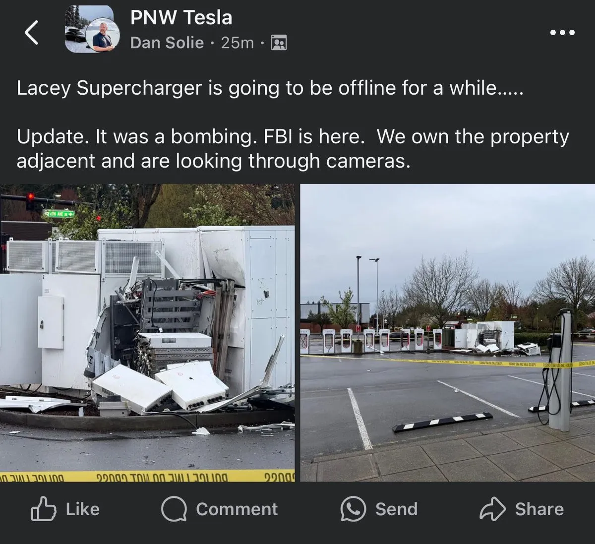 Tesla Supercharger'ı Washington'da patladı!